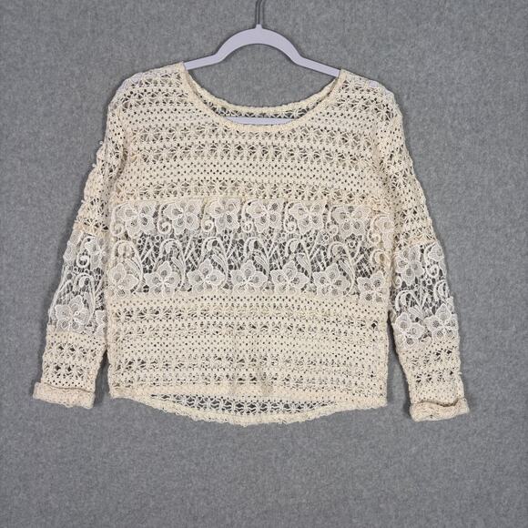Crochet Lace Top Small Cream Sheer‎ Boho Festival Coquette Cottage Resort Cruise - Picture 1 of 12